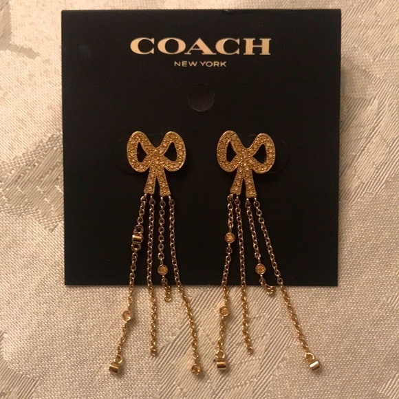 Brand New Coach Gold Tone Bow Dangly Earrings - Picture 5 of 8